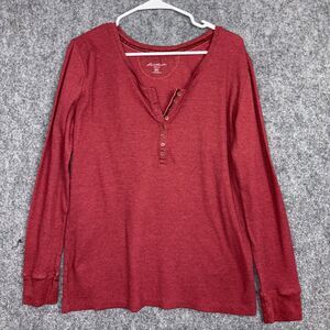 Eddie Bauer Shirt Womens XL Red Henley Knit Casual Outdoors
